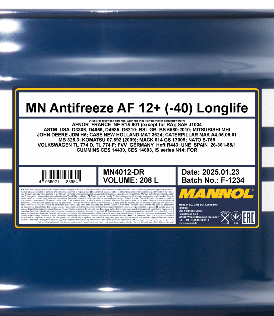 4x MANNOL Antifreeze Kühlerfrostschutz AF 12- 40°C, Rot-Lila, 5L