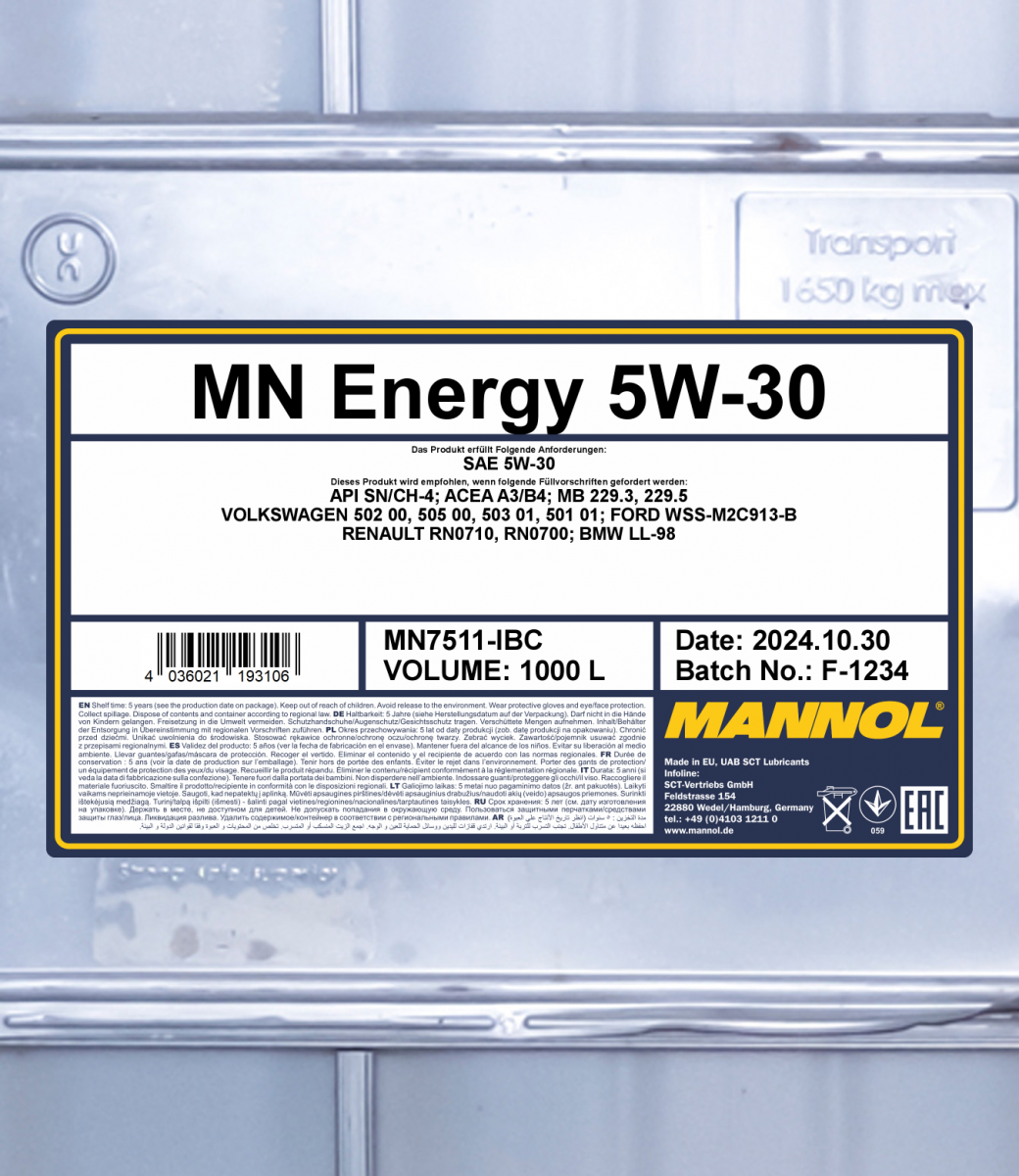 Mannol ENERGY 5w30 Fully Synthetic Engine Oil SL/CF ACEA A3/B4 WSS-M2C –  All Oils