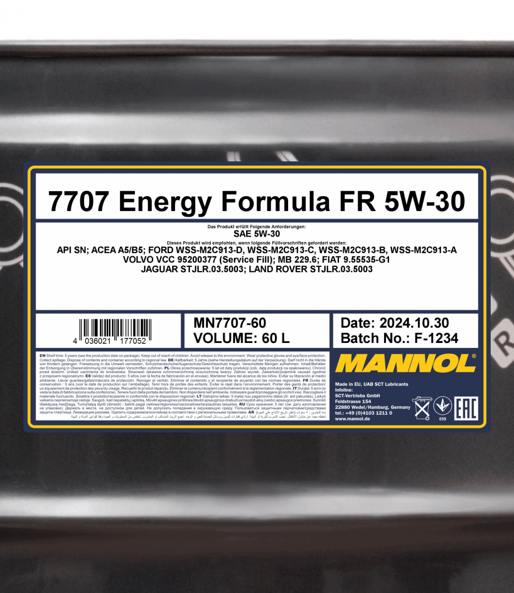 MANNOL 7707 OEM Ford Volvo 5w30 Fully Synthetic Engine Oil 4L (Made in  Germany) Specially For Ford Ranger T6 - T9