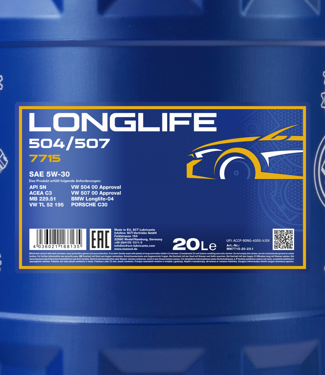 Mannol 5L Fully Synthetic Engine Oil Longlife 3 5w30 504/507 + Engine Flush  : : Automotive