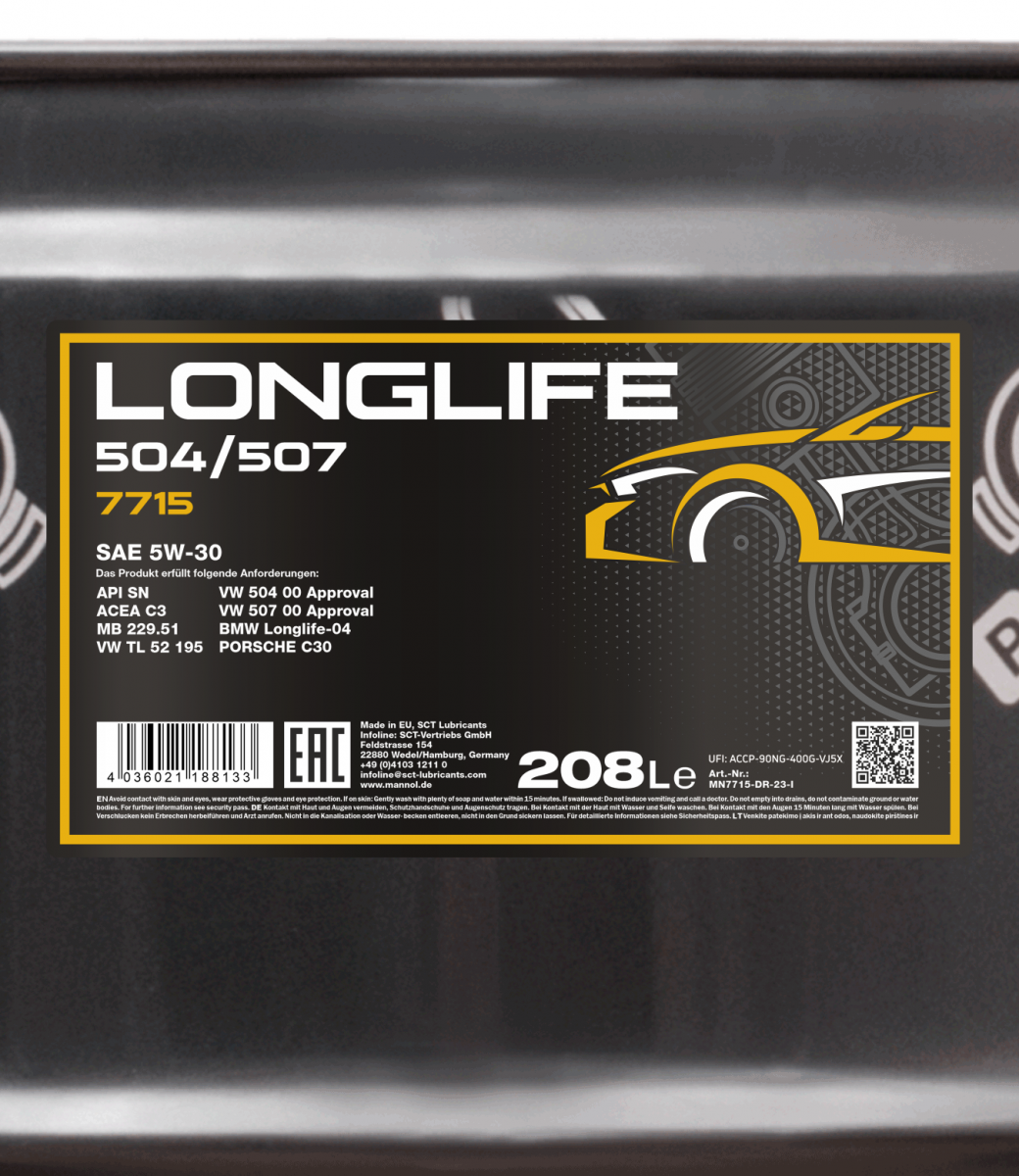 MANNOL 7715 Longlife 504/507 5W-30 Fully Synthetic Car German Engine Oil,  5L.