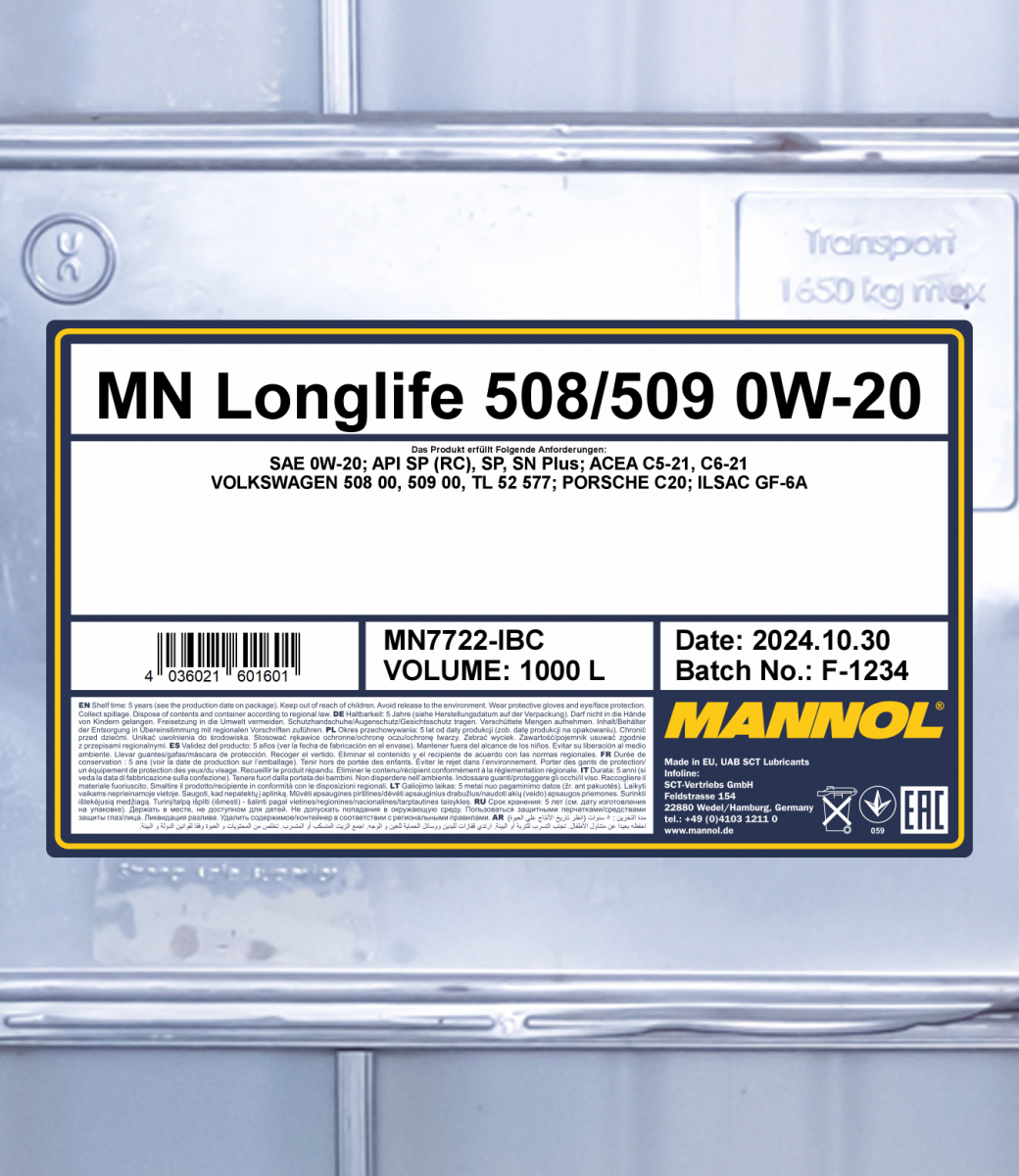  Mannol Full Synthetic Longlife 508/509 0W-20 Engine Oil for the  latest of Volkswagen turbocharged gasoline - 0W-20 (5L) : Automotive