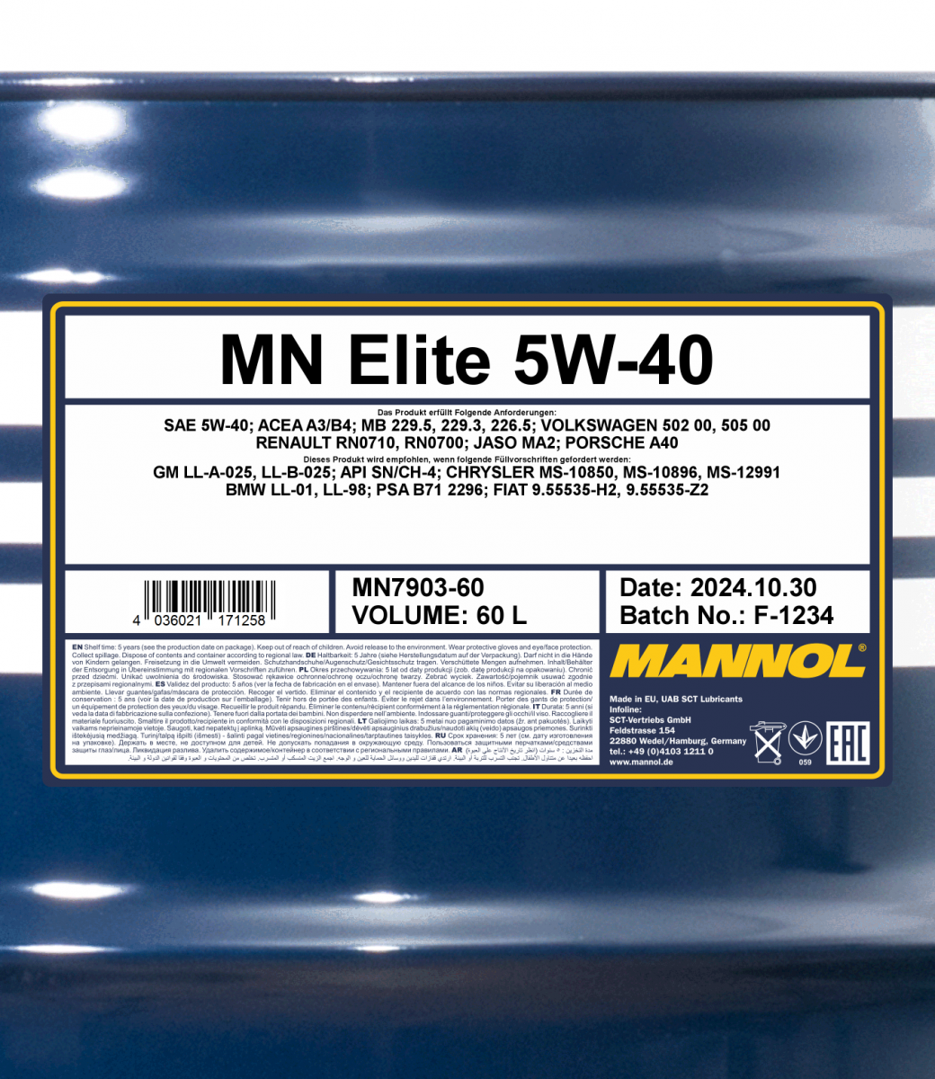 Mannol Elite SAE 5W-40 Engine Oil - 4Ltrs Fully Synthetic - Loyal