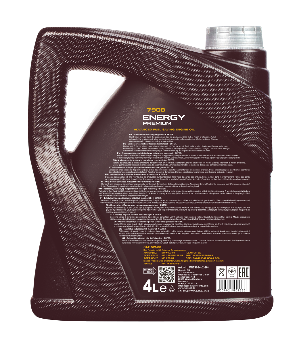 MANNOL Set Manutenzione Olio Motore - Olio Energy Premium 5W-30 (5L + 1L) + Filtro Olio SCT