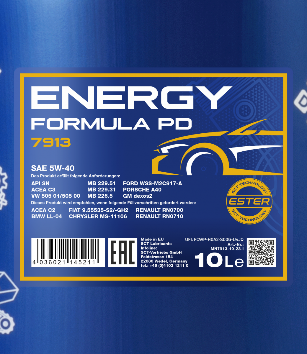 Hier Mannol Energy Formula PD 5W-40 5W-40 ACEA C2, ACEA C3, API SN, BMW LL  04, Chrysler MS-11106, Dexos2, Fiat 9.55535-GH2, Fiat 9.55535 S2, Ford  WSS-M2C917-A, MB 226.5, MB 229.31, MB 229.51